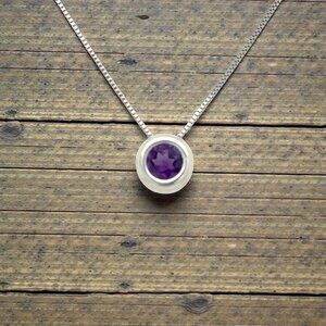 5.0 mm Bezel Set Round Amethyst Pendant in 925 Sterling Silver